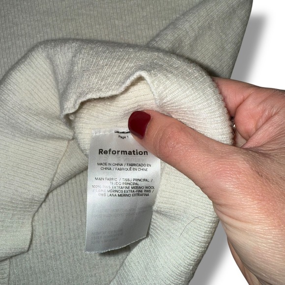 Reformation‎ Cream Ribbed Knit Long Sleeve Top Extra Fine Merino Wool - Picture 5 of 5